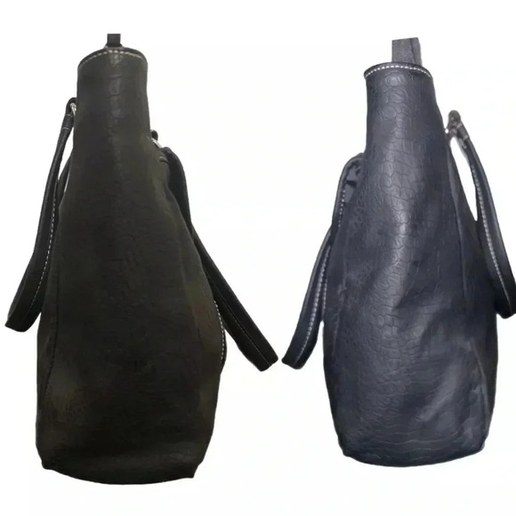 Multi Sac Large Black Pebbled Faux Leather Handbag Exterior  Lots Of Pockets - Picture 3 of 7